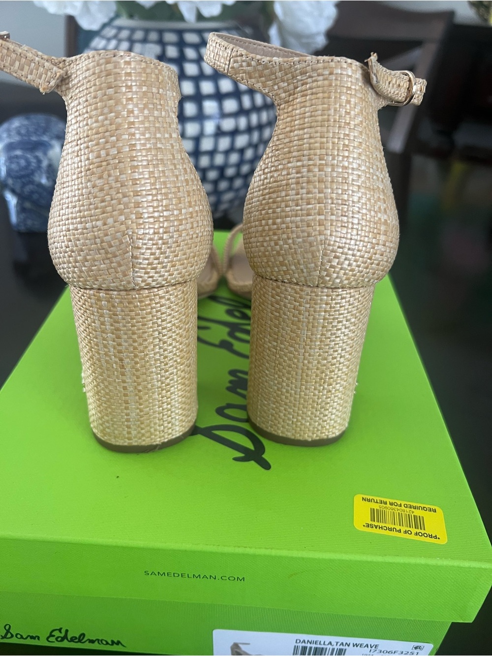 Sam Edelman Beige Woven Ankle-Strap Block Heel Sandals - Picture 3 of 6